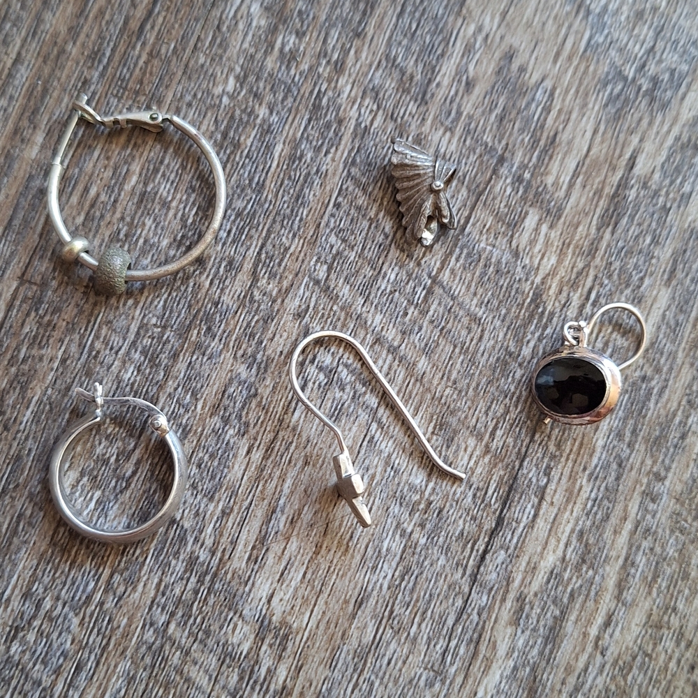 Elegant 925 Silver and Black Women's Earrings And Charm Lot